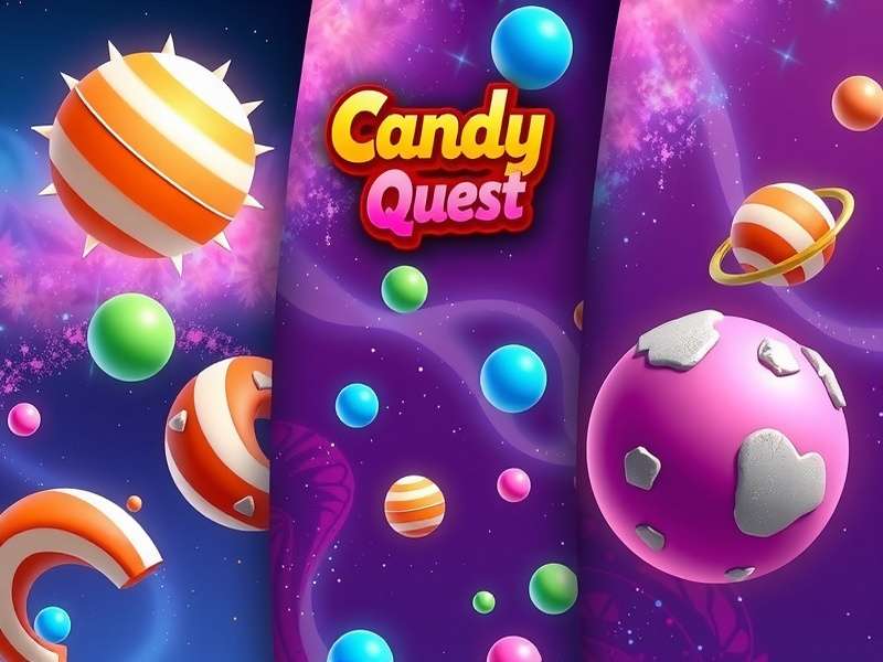 Candy Galaxy Quest game screenshot showing colorful candy planets